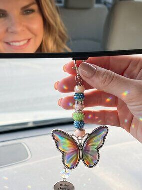 🦋✨ Holographic Butterfly Rearview Mirror Hanger – Boho Car Charm